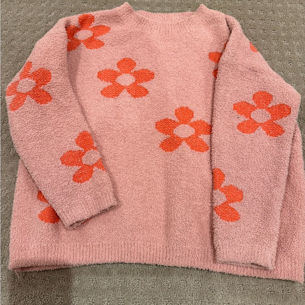 Cozy Pink Floral Crewneck Sweater